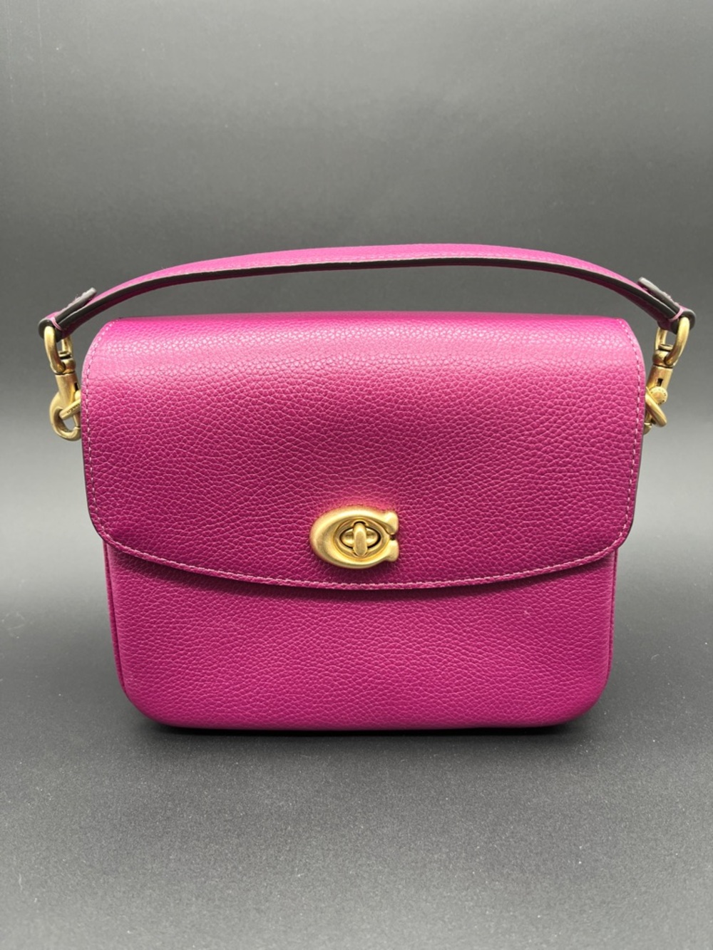 Coach Cassie Crossbody Deep Plum Purple Pink Bag Top Handle Pebbled Leather